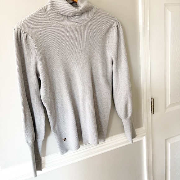 Lauren Ralph Lauren Ribbed Gray Puff Balloon Sleeve Turtleneck Sweater Size 1X - Picture 6 of 9